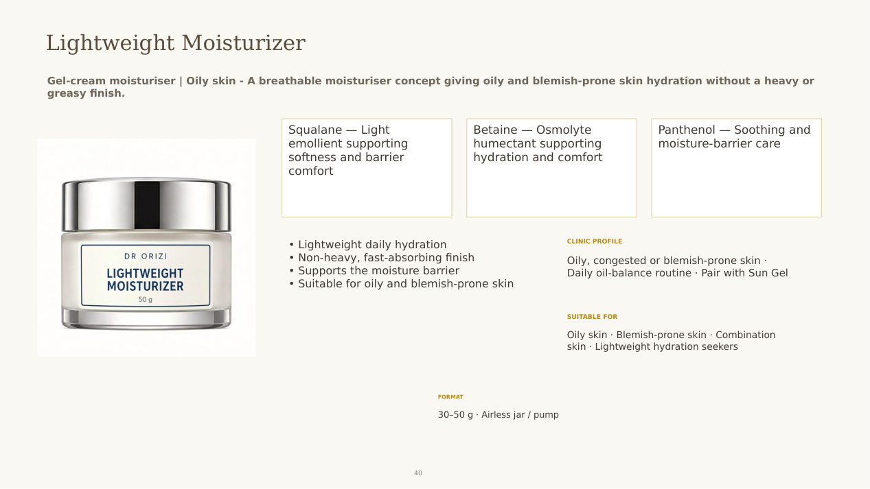 Lightweight Moisturizer (Oily Skin) - dermatology and aesthetic OEM formula sheet, ORIZI Group Malaysia