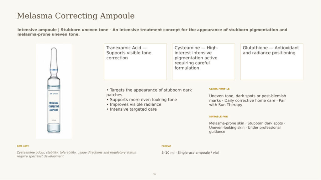 Melasma Correcting Ampoule - dermatology and aesthetic OEM formula sheet, ORIZI Group Malaysia
