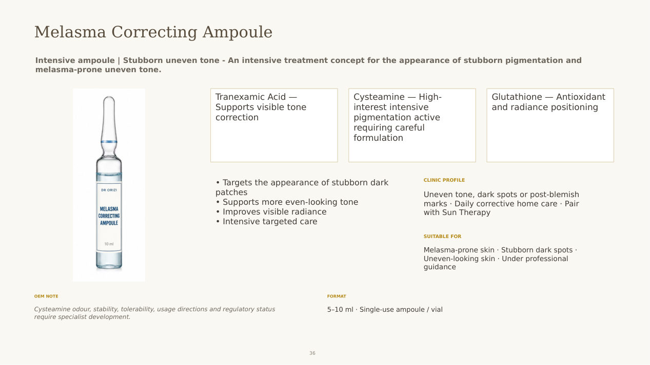 Melasma Correcting Ampoule - dermatology and aesthetic OEM formula sheet, ORIZI Group Malaysia