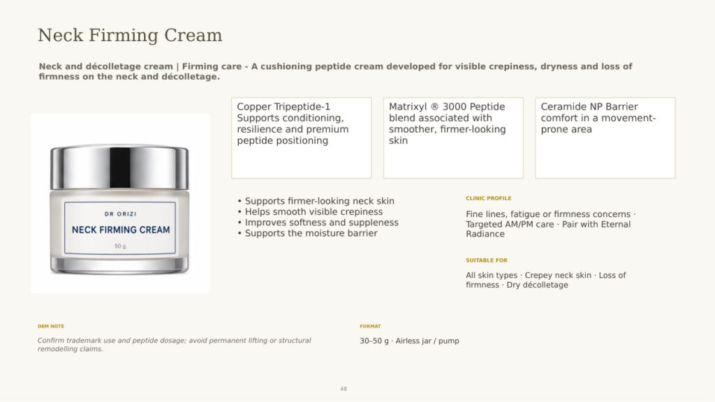 Neck Firming Cream - dermatology and aesthetic OEM formula sheet, ORIZI Group Malaysia