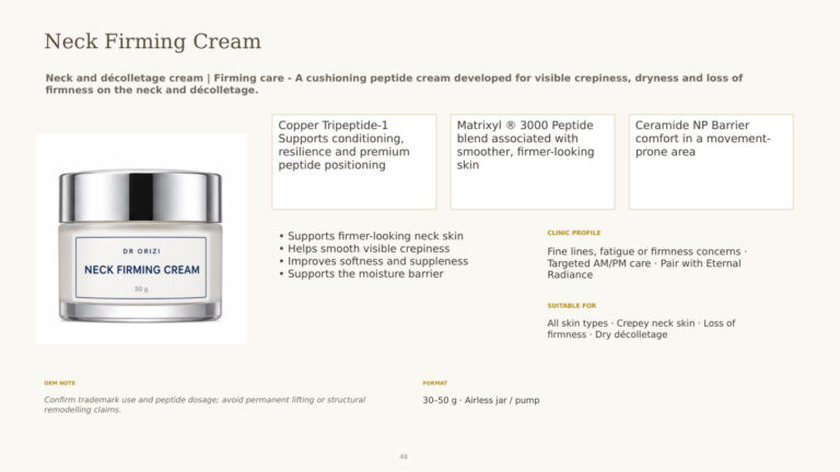 Neck Firming Cream - dermatology and aesthetic OEM formula sheet, ORIZI Group Malaysia