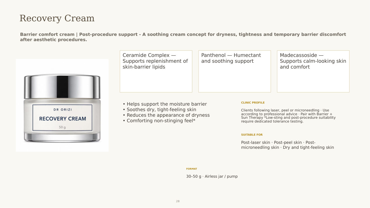 Post-Procedure Recovery Cream - dermatology and aesthetic OEM formula sheet, ORIZI Group Malaysia