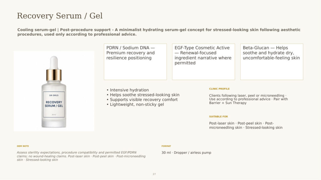 Post-Procedure Recovery Serum Gel - dermatology and aesthetic OEM formula sheet, ORIZI Group Malaysia