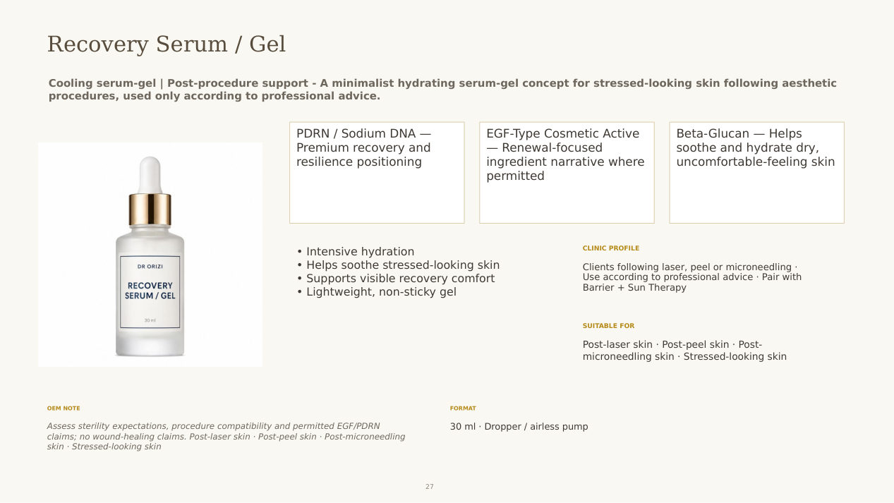 Post-Procedure Recovery Serum Gel - dermatology and aesthetic OEM formula sheet, ORIZI Group Malaysia