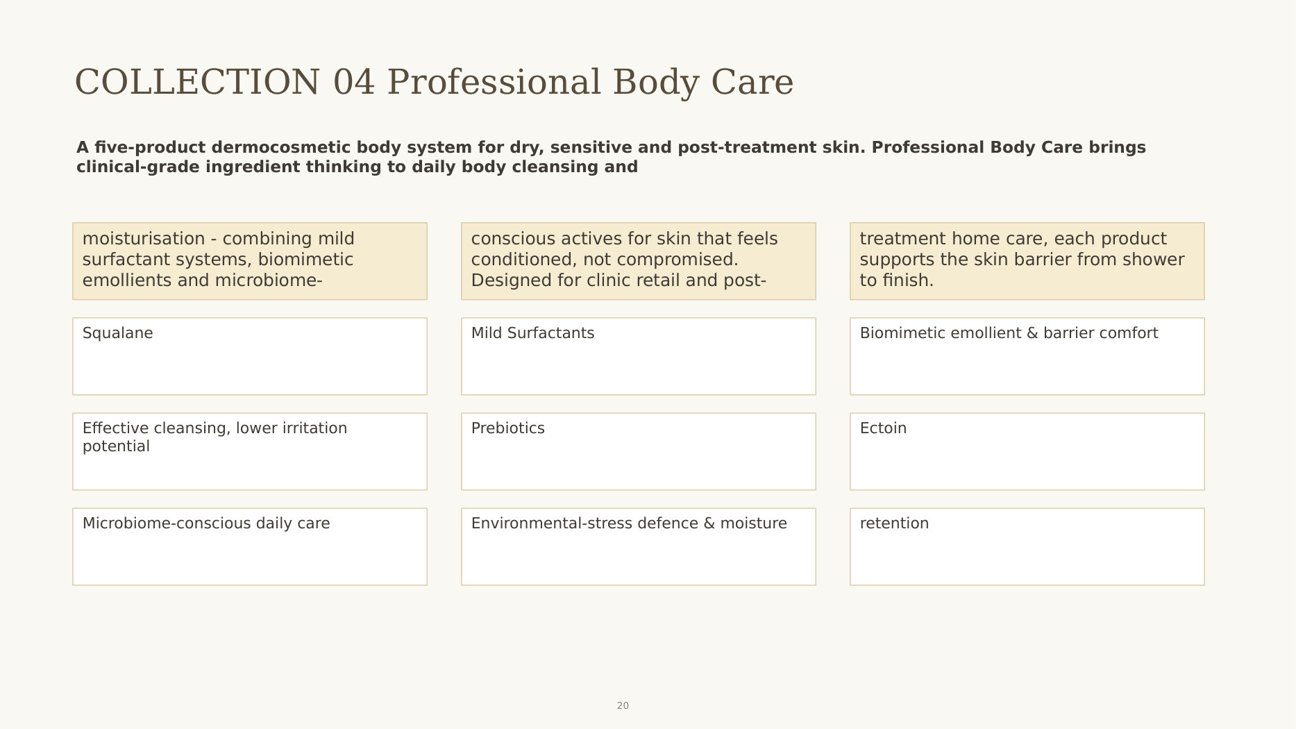 Professional Body Care: five-product dermocosmetic body system for dry and post-treatment skin