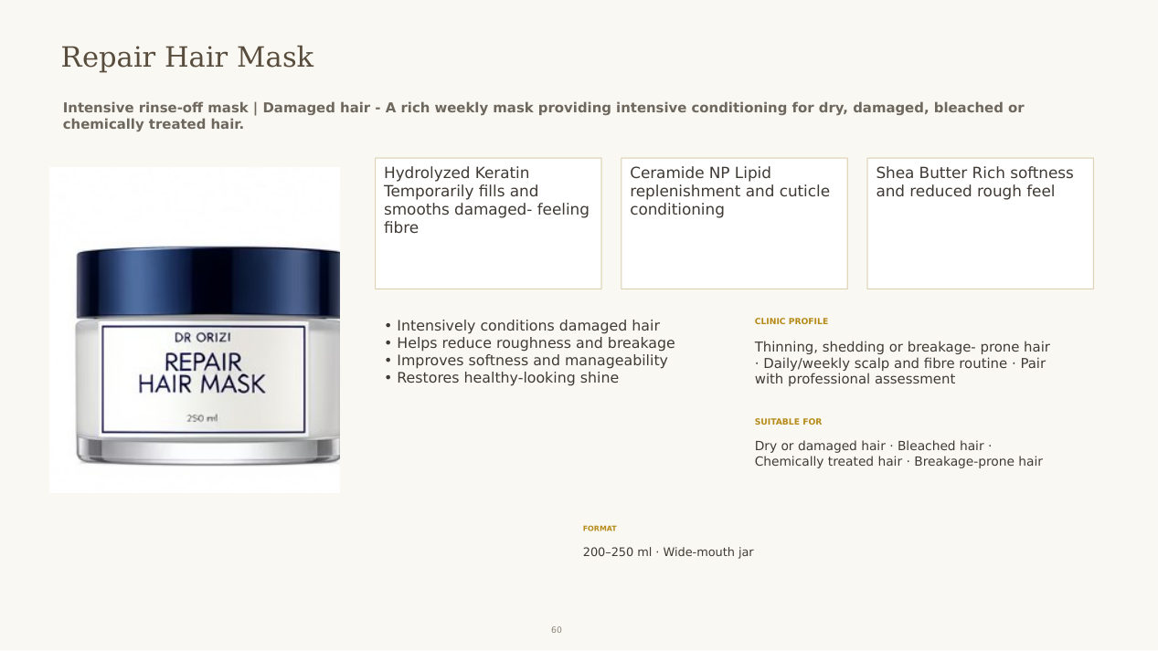 Repair Hair Mask (Intensive) - dermatology and aesthetic OEM formula sheet, ORIZI Group Malaysia