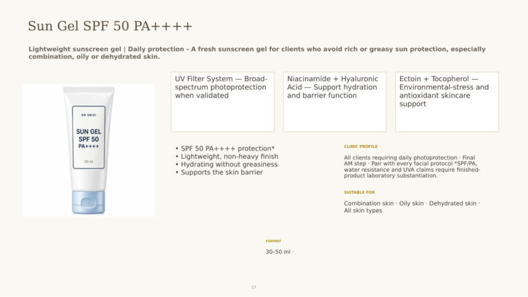 Sun Therapy Sun Gel SPF 50 PA++++ - dermatology and aesthetic OEM formula sheet, ORIZI Group Malaysia