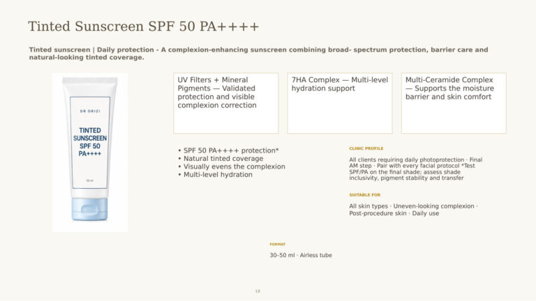 Sun Therapy Tinted Sunscreen SPF 50 PA++++ - dermatology and aesthetic OEM formula sheet, ORIZI Group Malaysia