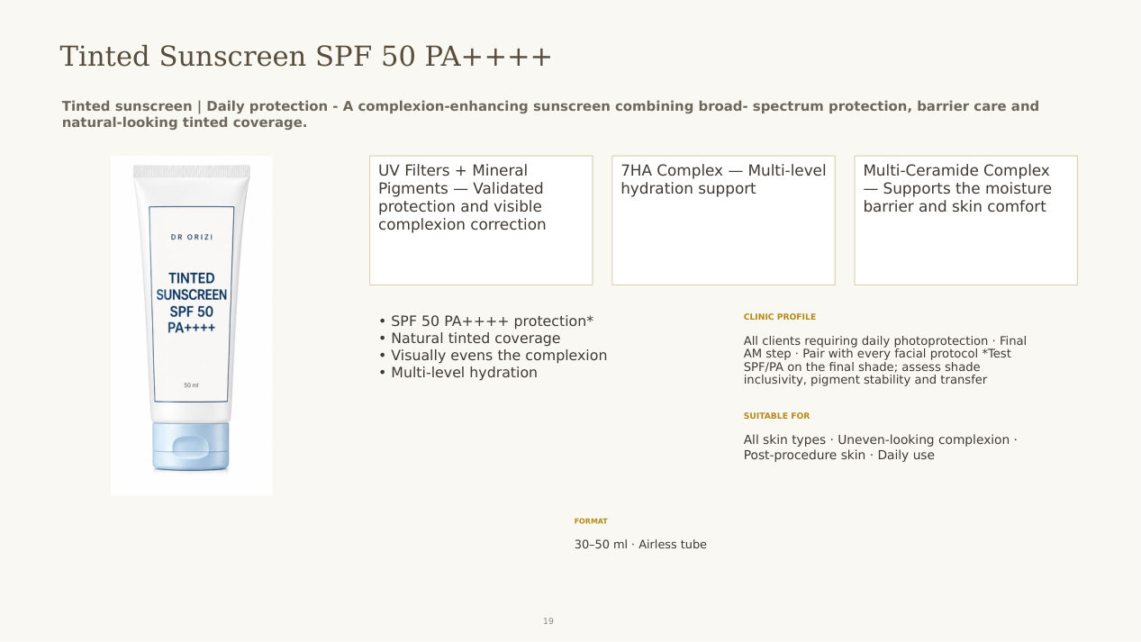 Sun Therapy Tinted Sunscreen SPF 50 PA++++ - dermatology and aesthetic OEM formula sheet, ORIZI Group Malaysia