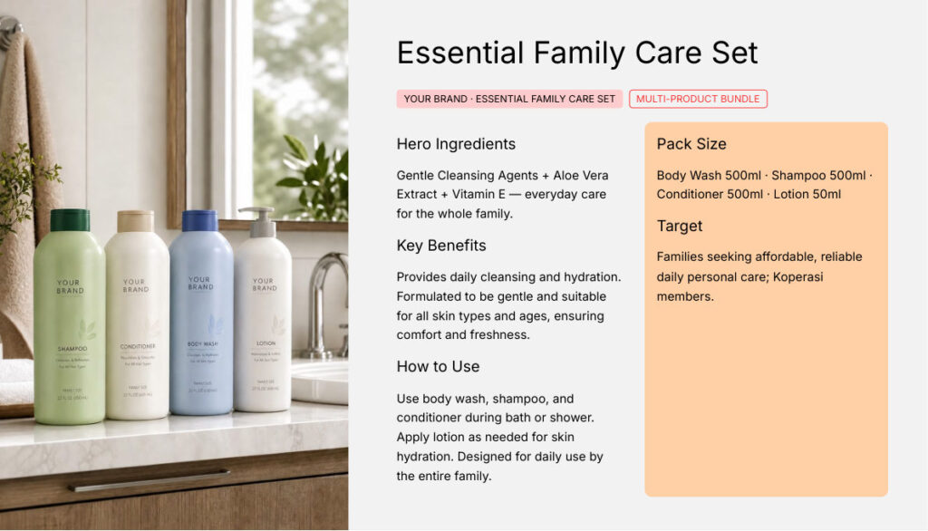 Essential Family Care Set - koperasi private label product, ORIZI Group OEM Malaysia