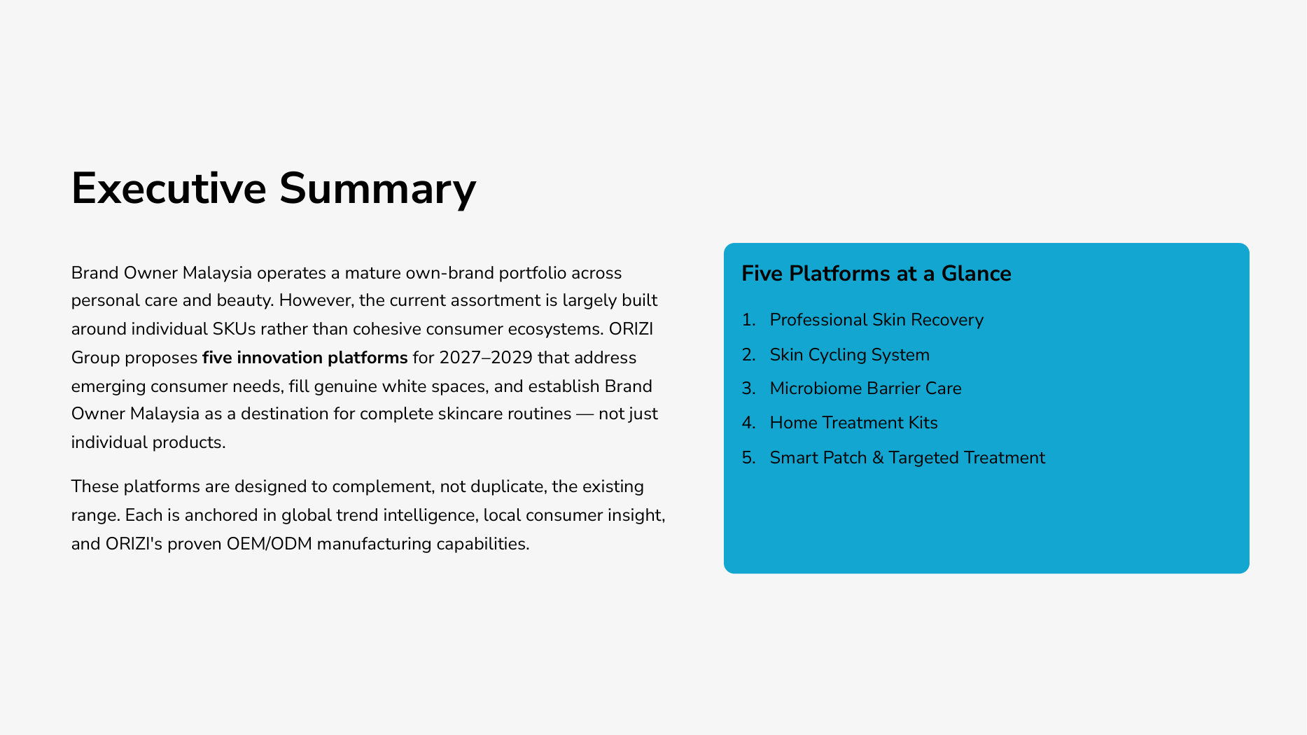 Five innovation platforms for own-brand skincare 2027-2029 - ORIZI Group OEM Malaysia
