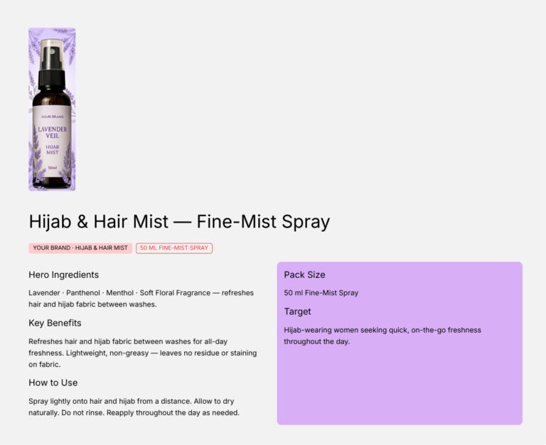 Hijab & Hair Mist 50ml - koperasi private label product, ORIZI Group OEM Malaysia