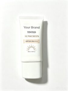 Hybrid Tinted Sunscreen SPF50 PA++++ 30ml - TikTok viral private label product mock-up, ORIZI Group OEM Malaysia