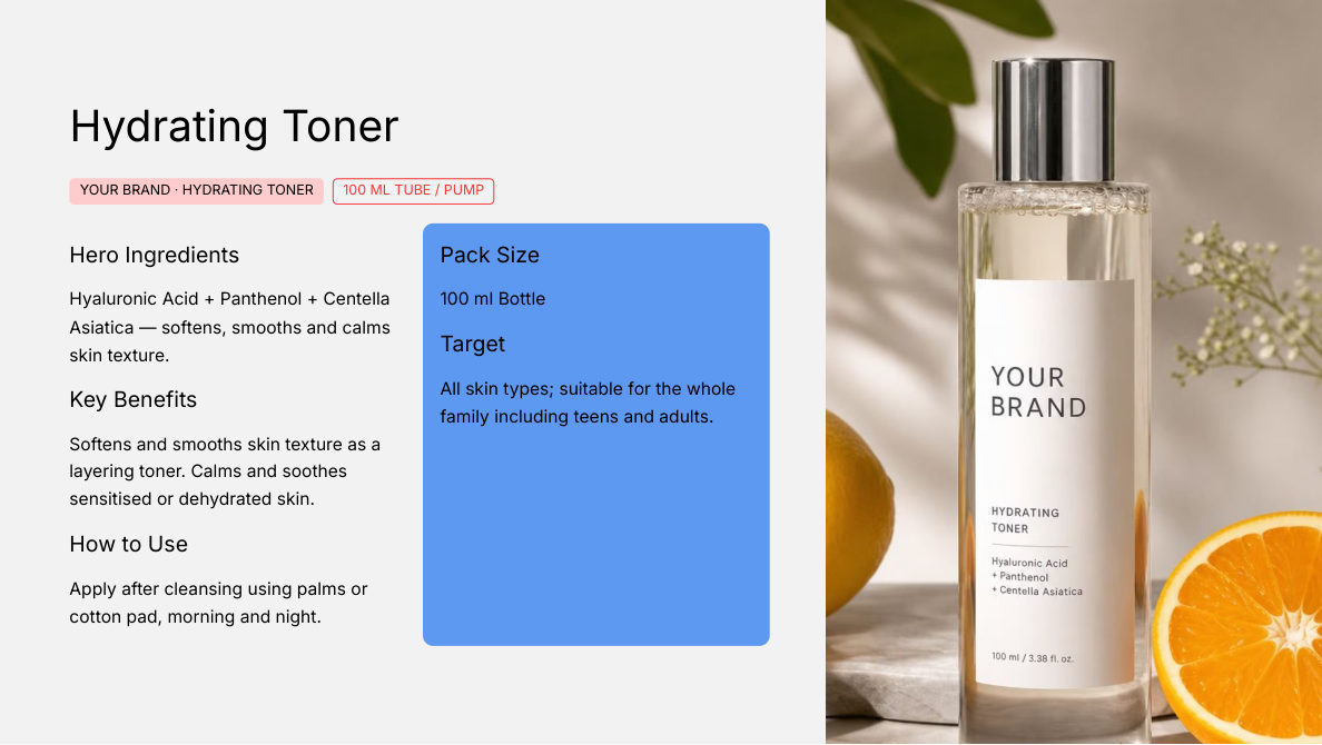 Hydrating Toner 100ml - private label OEM concept for the Malaysian koperasi market, ORIZI Group