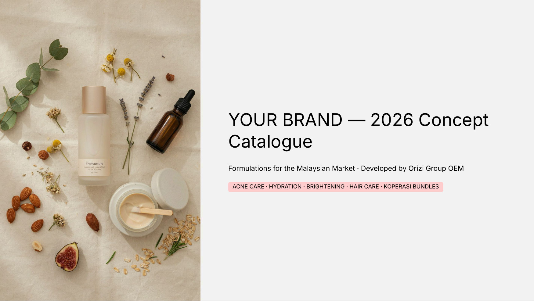 Koperasi private label skincare and personal care concept catalogue 2026 - ORIZI Group Malaysia
