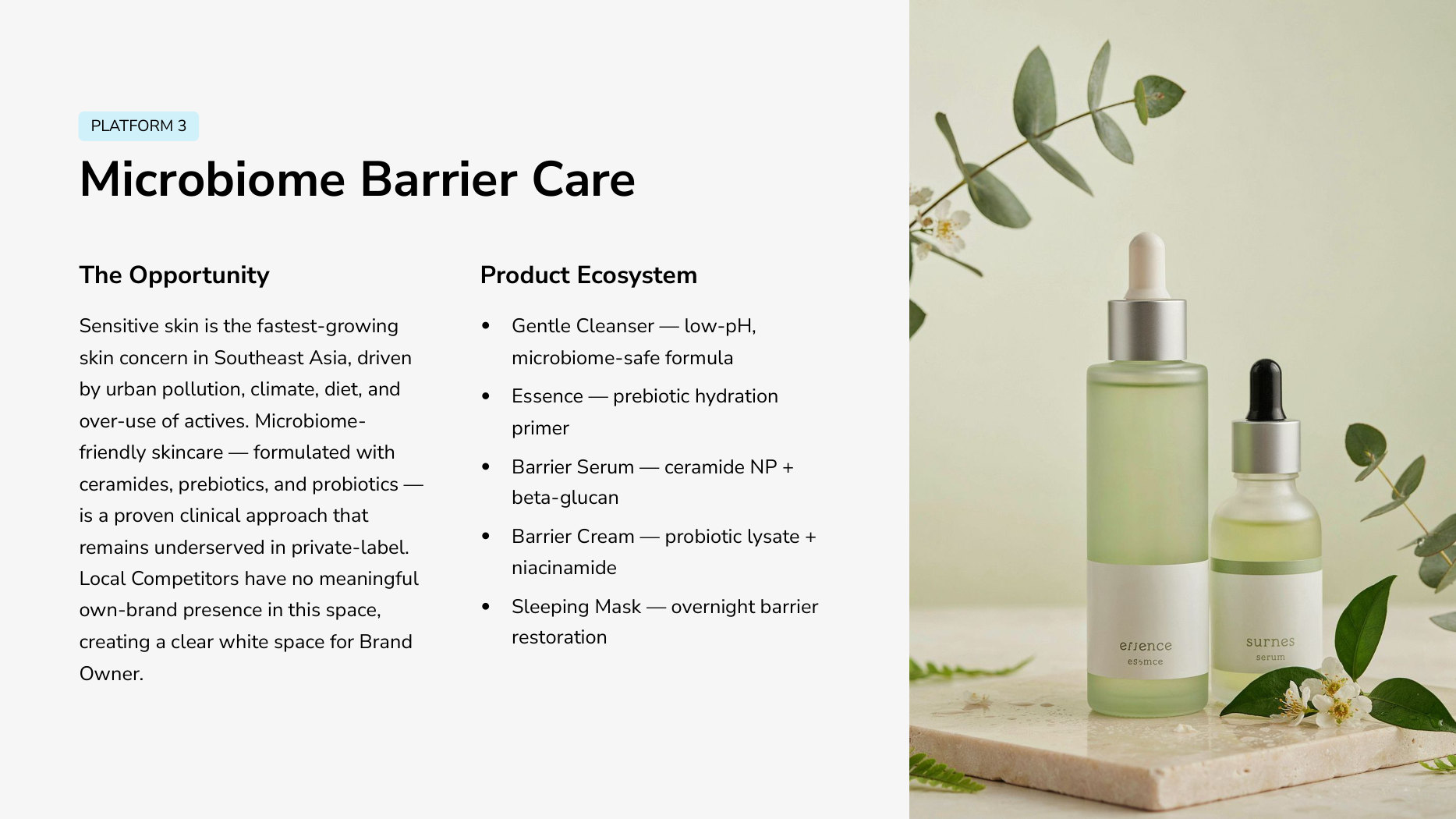 Microbiome barrier care skincare range with prebiotic and ceramide formulations