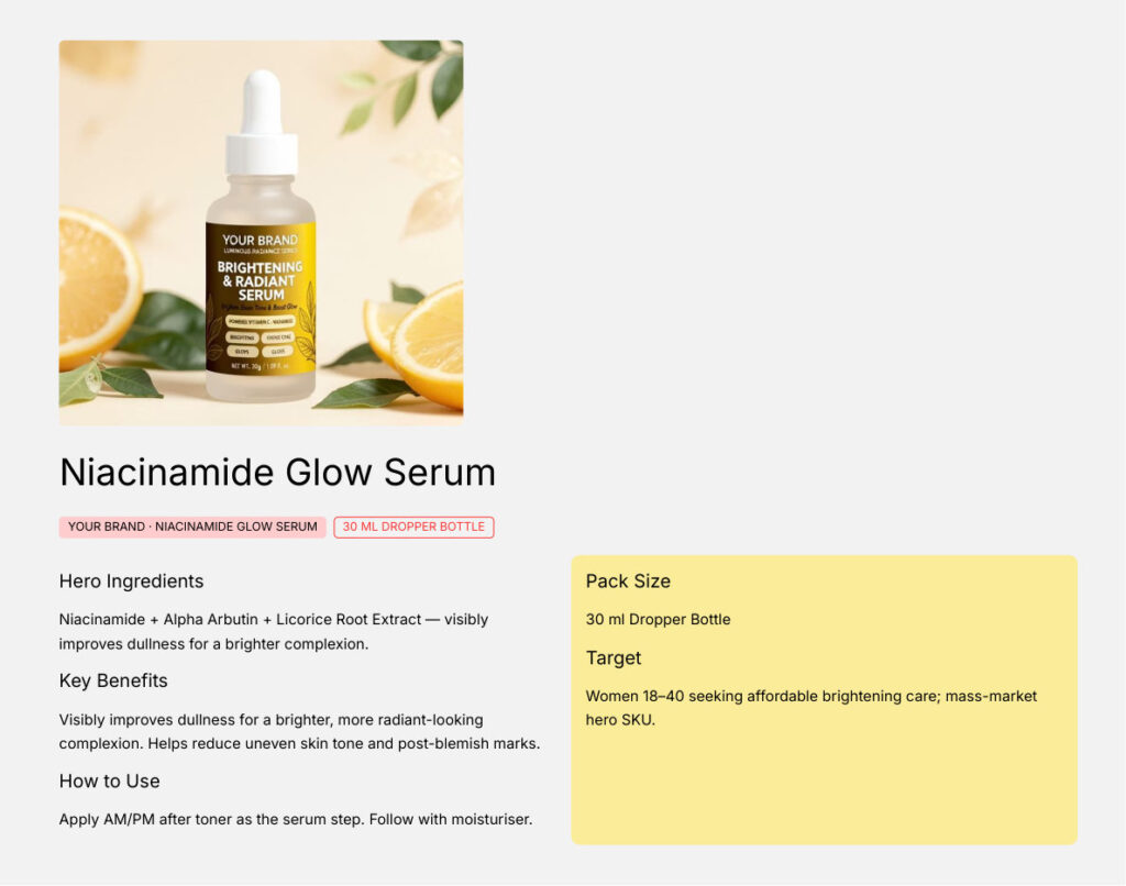 Niacinamide Glow Serum 30ml - koperasi private label product, ORIZI Group OEM Malaysia