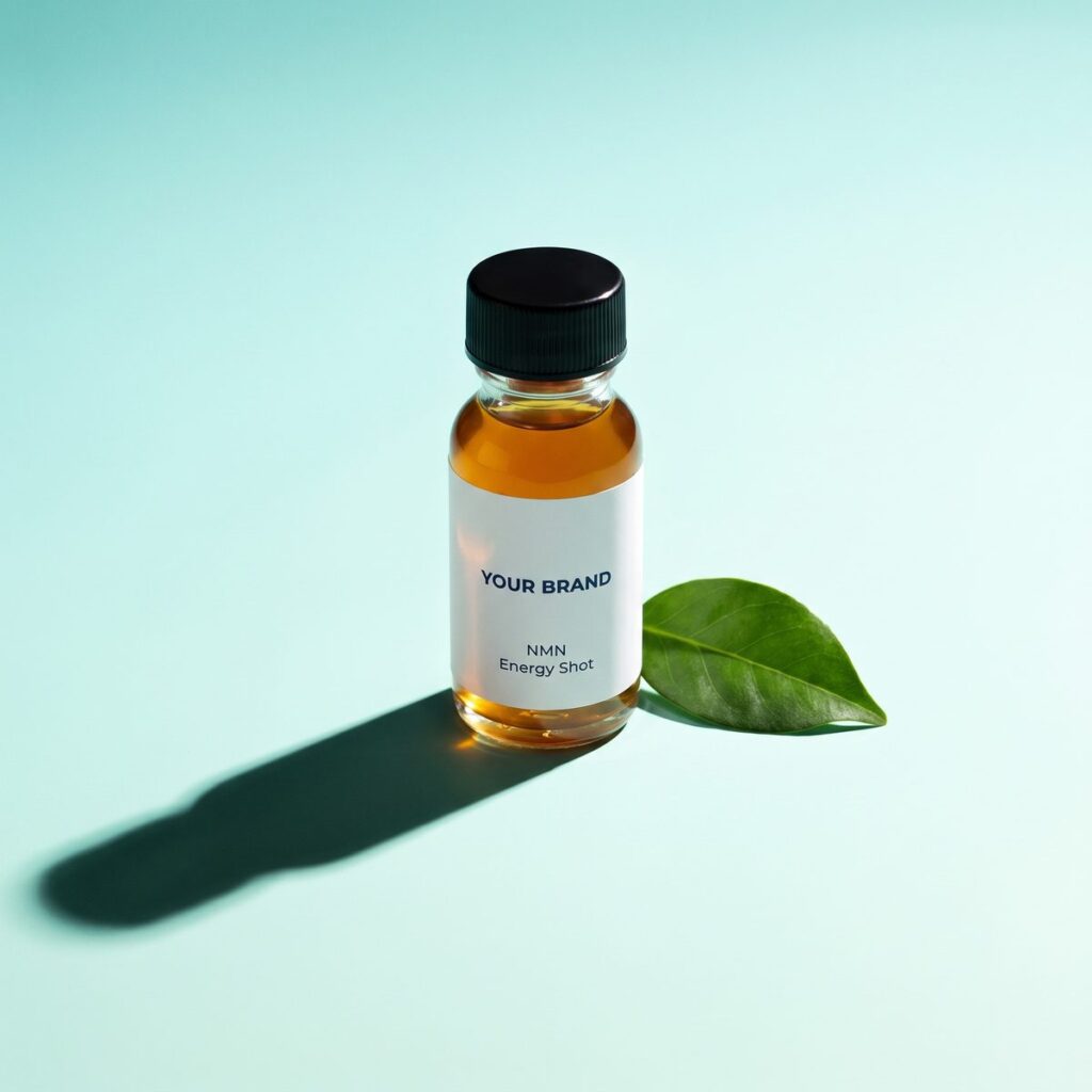 ORIZI Group OEM NMN Energy Shot white label bottle mockup