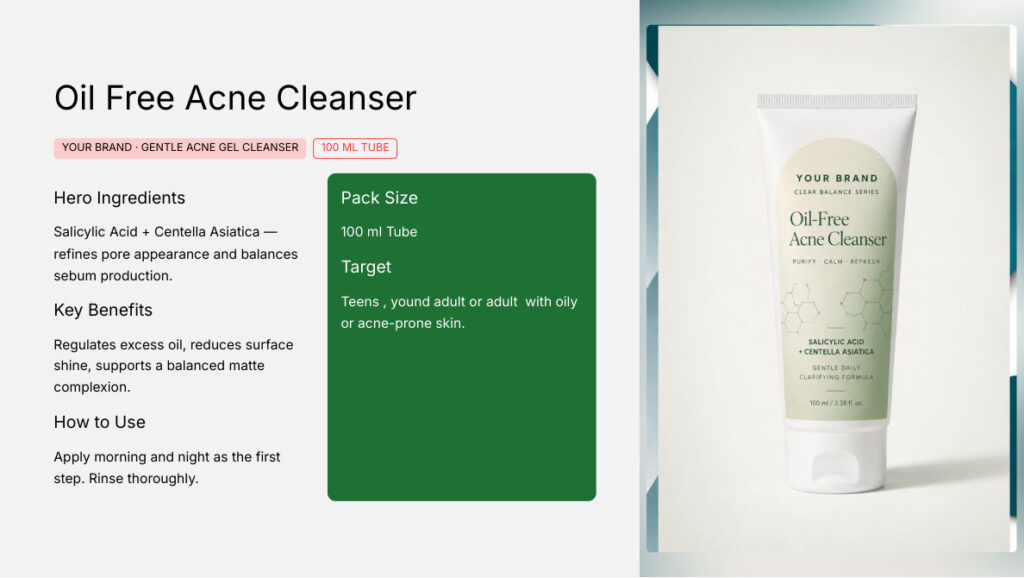 Oil Free Acne Cleanser 100ml - koperasi private label product, ORIZI Group OEM Malaysia