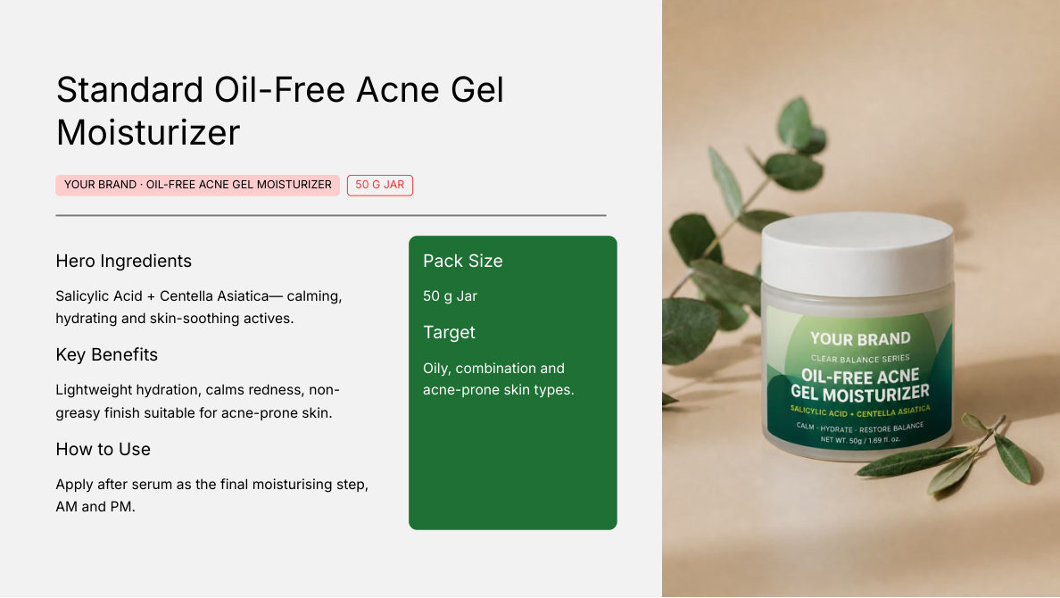 Oil-Free Acne Gel Moisturizer 50g - private label OEM concept for the Malaysian koperasi market, ORIZI Group