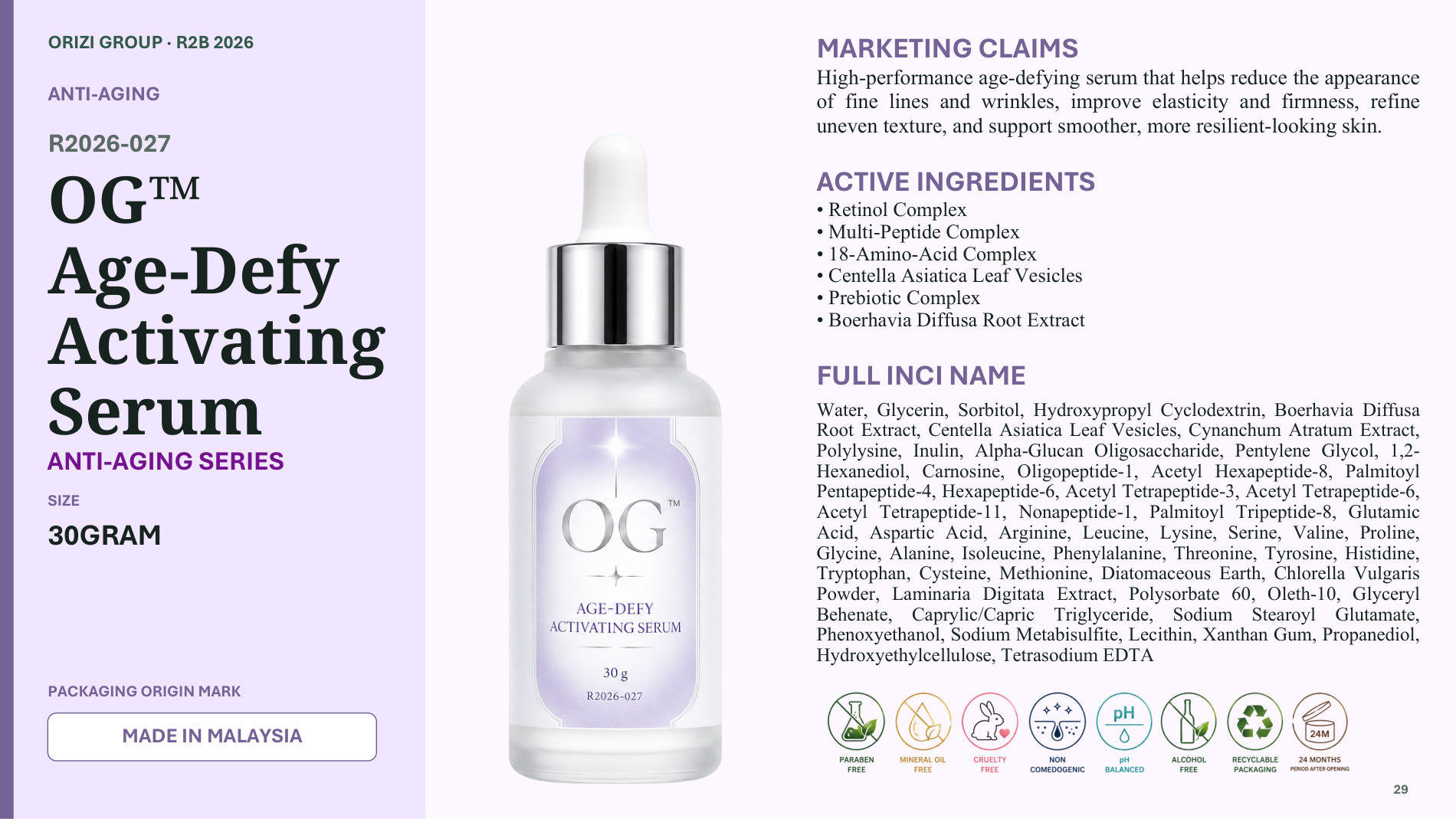 Age-Defy Activating Serum 30g - R2B ready-to-brand product sheet, ORIZI Group Malaysia