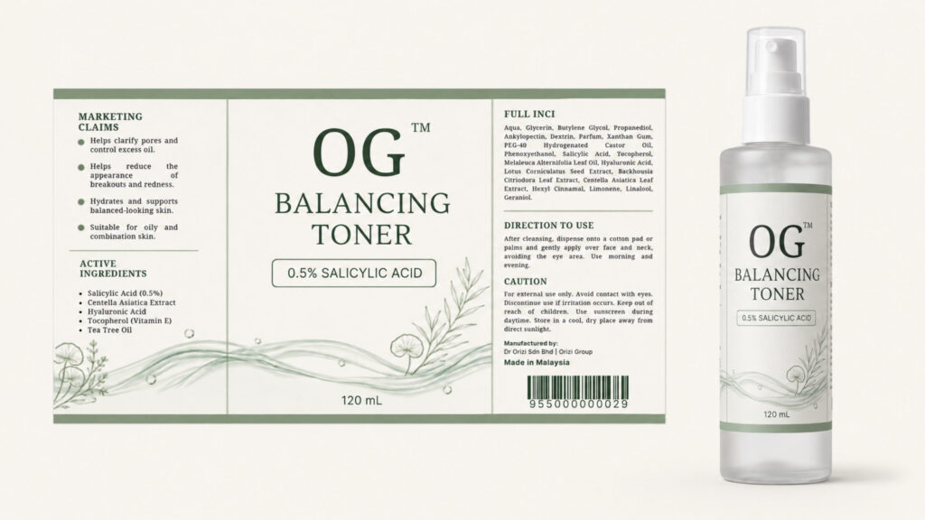Balancing Toner 120ml - ready-to-brand packaging and label layout, OEM private label Malaysia