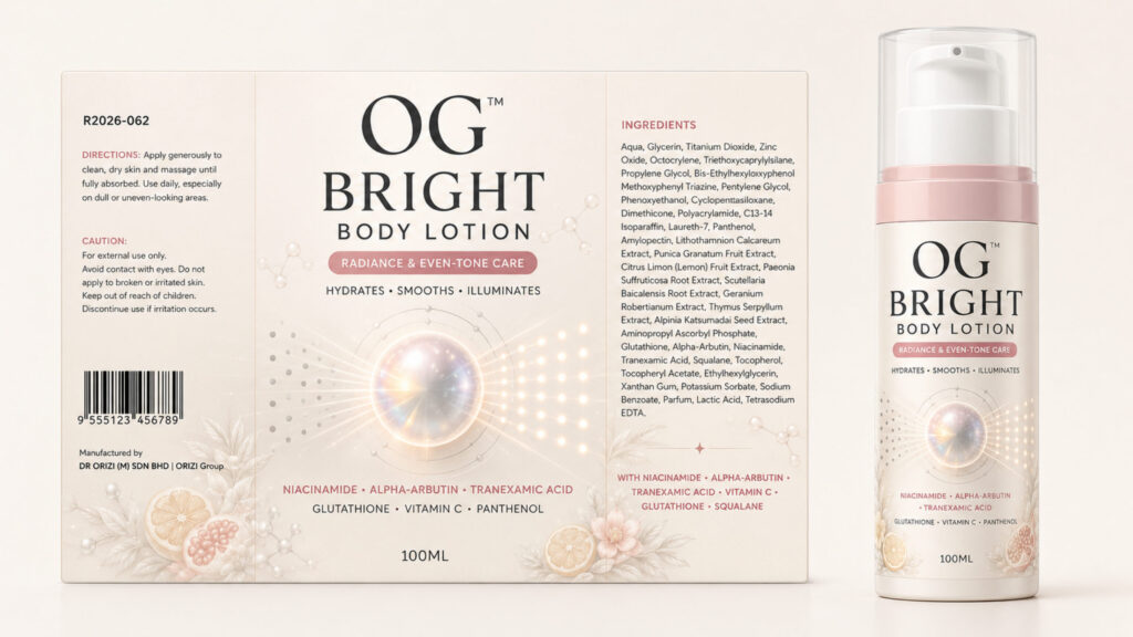 Bright Body Lotion 100ml - ready-to-brand packaging and label layout, OEM private label Malaysia