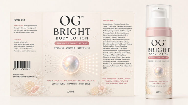 Bright Body Lotion 100ml - ready-to-brand packaging and label layout, OEM private label Malaysia
