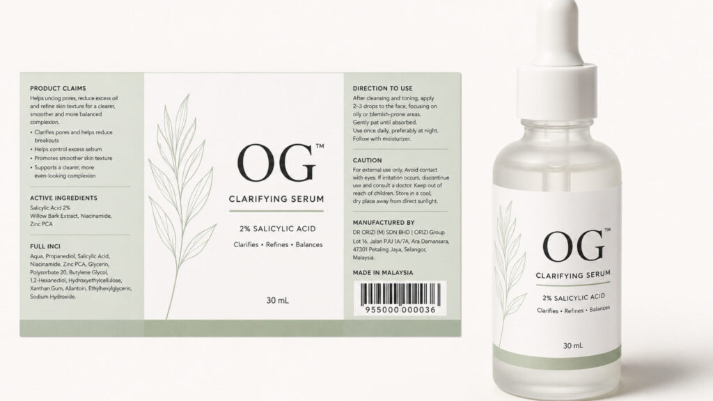 Clarifying Serum 30ml - ready-to-brand packaging and label layout, OEM private label Malaysia