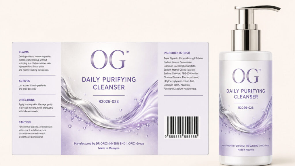 Daily Purifying Cleanser 100ml - ready-to-brand packaging and label layout, OEM private label Malaysia