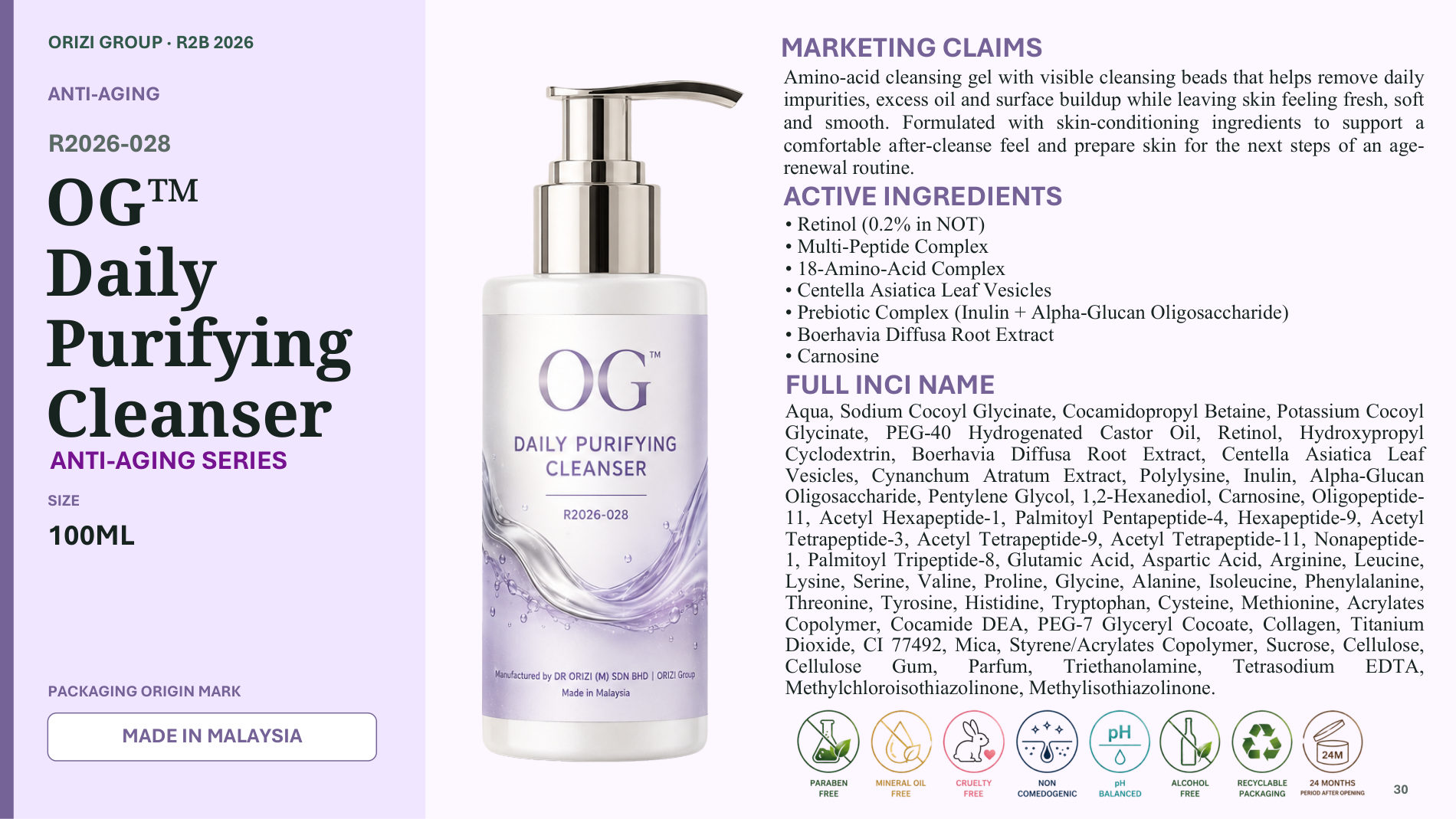 Daily Purifying Cleanser 100ml - R2B ready-to-brand product sheet, ORIZI Group Malaysia
