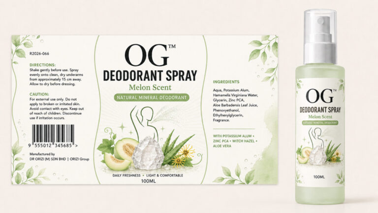 Deodorant Spray Melon Scent 100ml - ready-to-brand packaging and label layout, OEM private label Malaysia