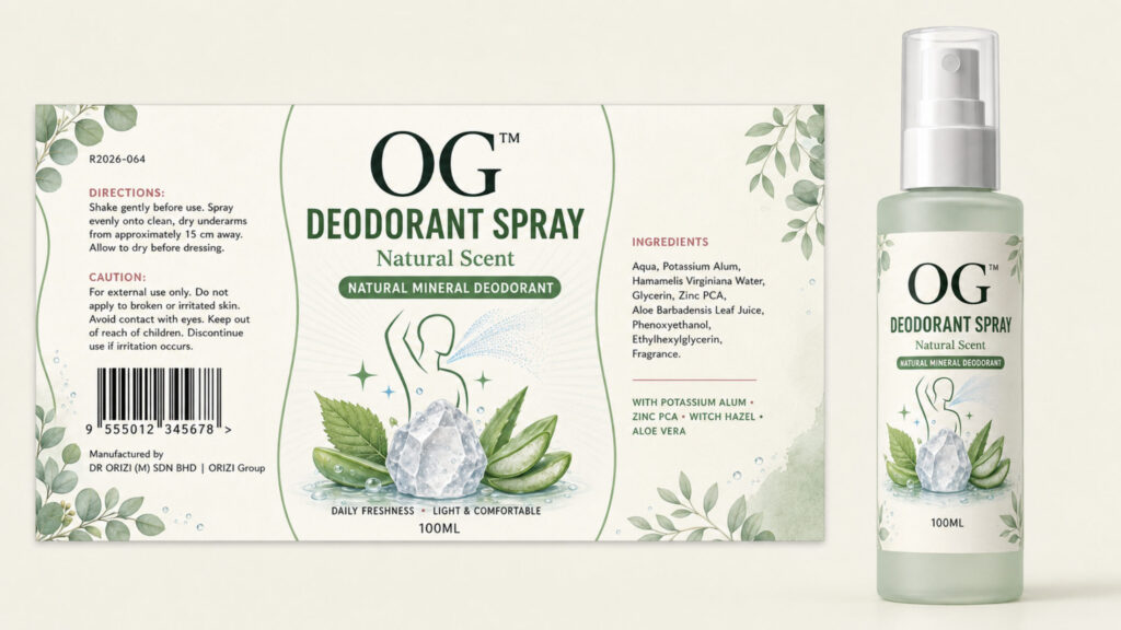 Deodorant Spray Natural Scent 100ml - ready-to-brand packaging and label layout, OEM private label Malaysia