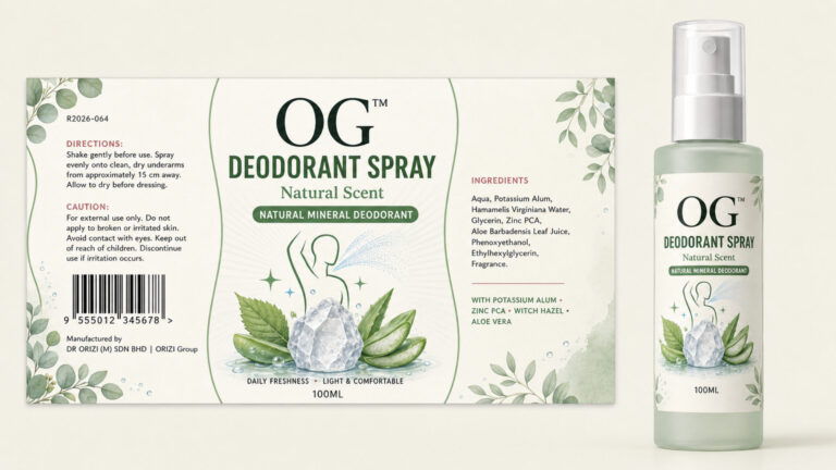 Deodorant Spray Natural Scent 100ml - ready-to-brand packaging and label layout, OEM private label Malaysia