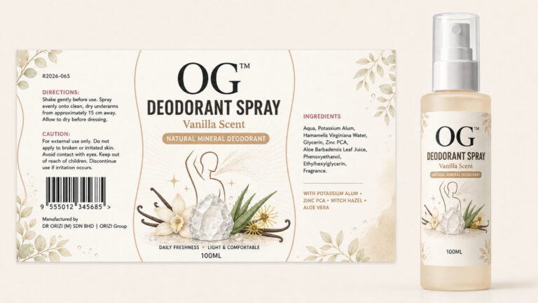 Deodorant Spray Vanilla Scent 100ml - ready-to-brand packaging and label layout, OEM private label Malaysia