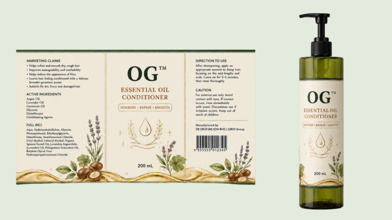Essential Oil Conditioner 200ml - ready-to-brand packaging and label layout, OEM private label Malaysia
