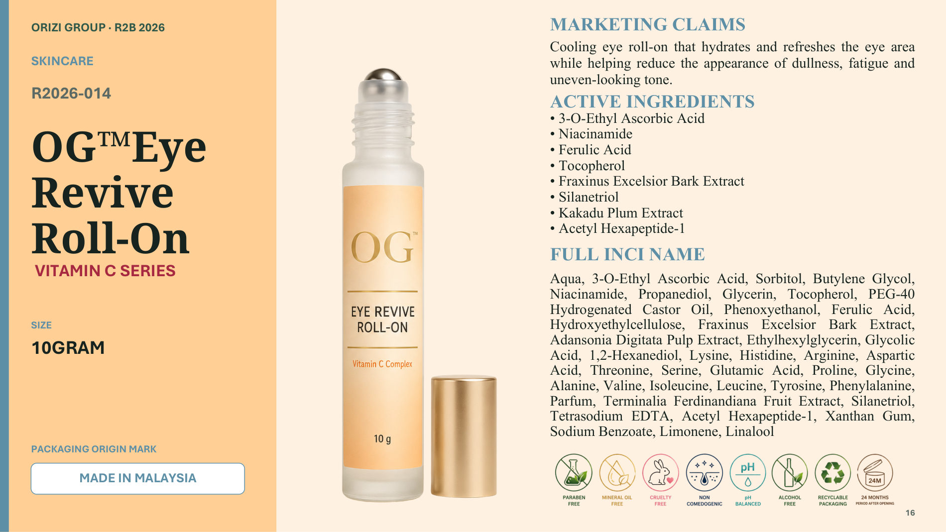 Eye Revive Roll-On 10g - R2B ready-to-brand product sheet, ORIZI Group Malaysia