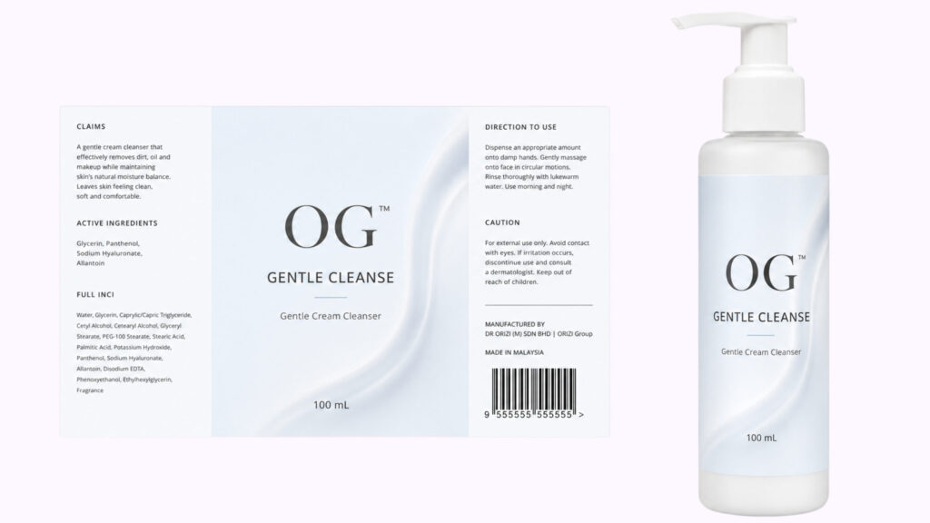 Gentle Cleanser 100ml - ready-to-brand packaging and label layout, OEM private label Malaysia