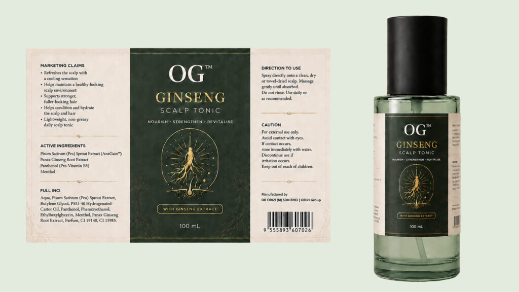 Ginseng Tonic 100ml - ready-to-brand packaging and label layout, OEM private label Malaysia