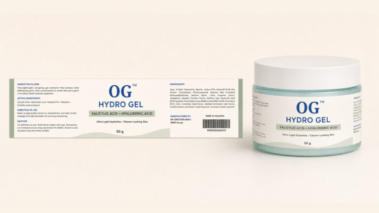 Hydro Gel 50g - ready-to-brand packaging and label layout, OEM private label Malaysia