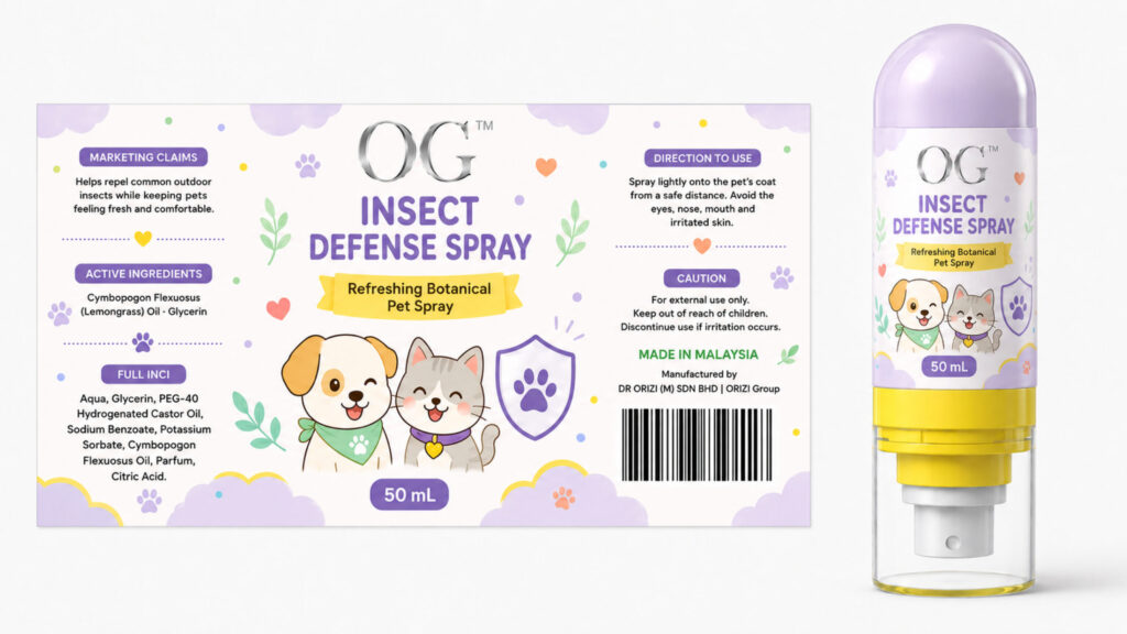 Insect Defense Spray 100ml - ready-to-brand packaging and label layout, OEM private label Malaysia