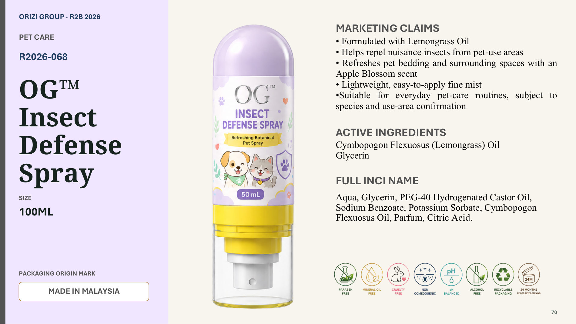 Insect Defense Spray 100ml - R2B ready-to-brand product sheet, ORIZI Group Malaysia
