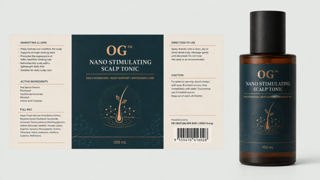 Nano Stimulating Tonic 100ml - ready-to-brand packaging and label layout, OEM private label Malaysia