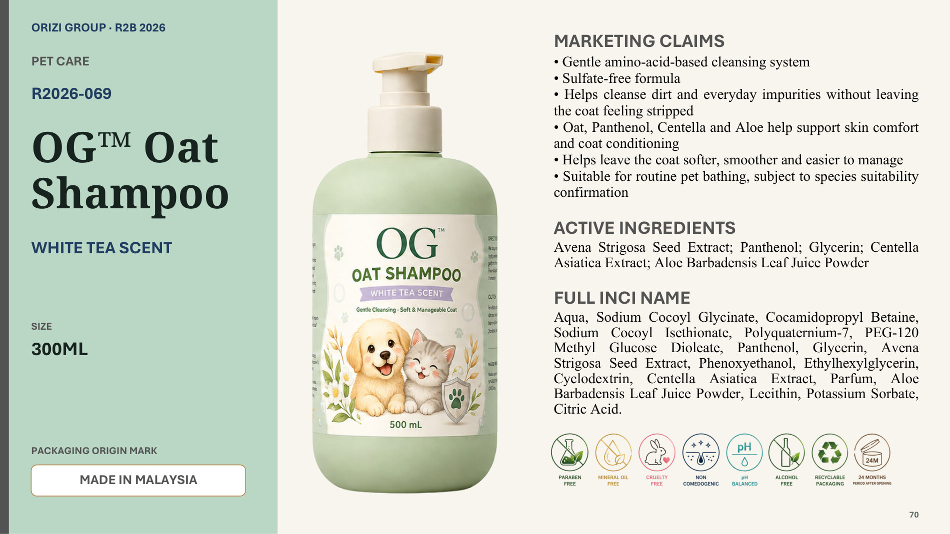 Oat Shampoo 300ml - R2B ready-to-brand product sheet, ORIZI Group Malaysia