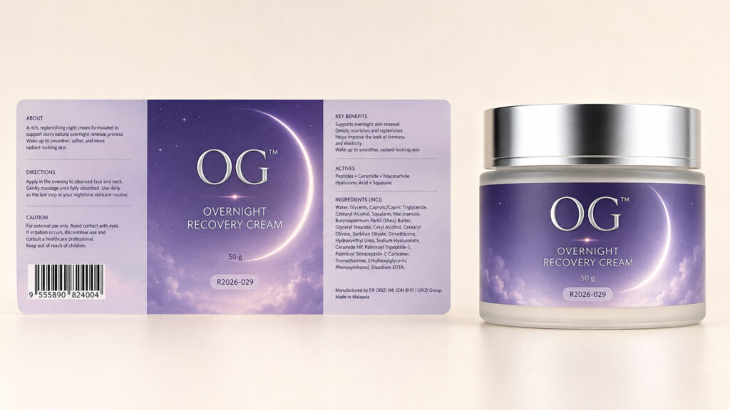 Overnight Recovery Cream 50g - ready-to-brand packaging and label layout, OEM private label Malaysia