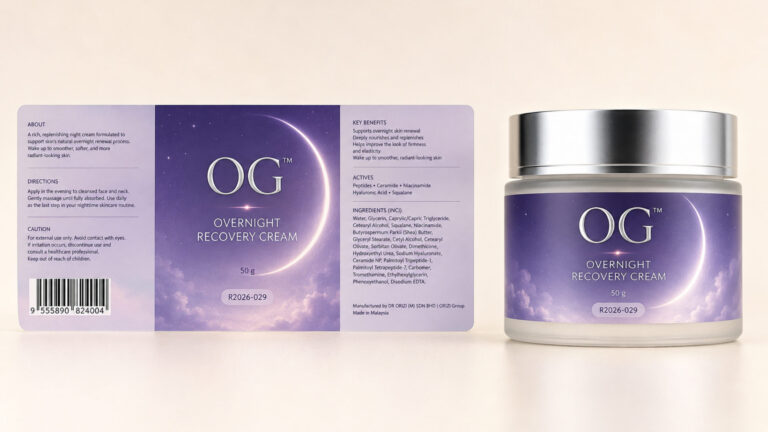 Overnight Recovery Cream 50g - ready-to-brand packaging and label layout, OEM private label Malaysia