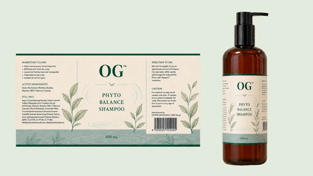 Phyto Balance Shampoo 300ml - ready-to-brand packaging and label layout, OEM private label Malaysia