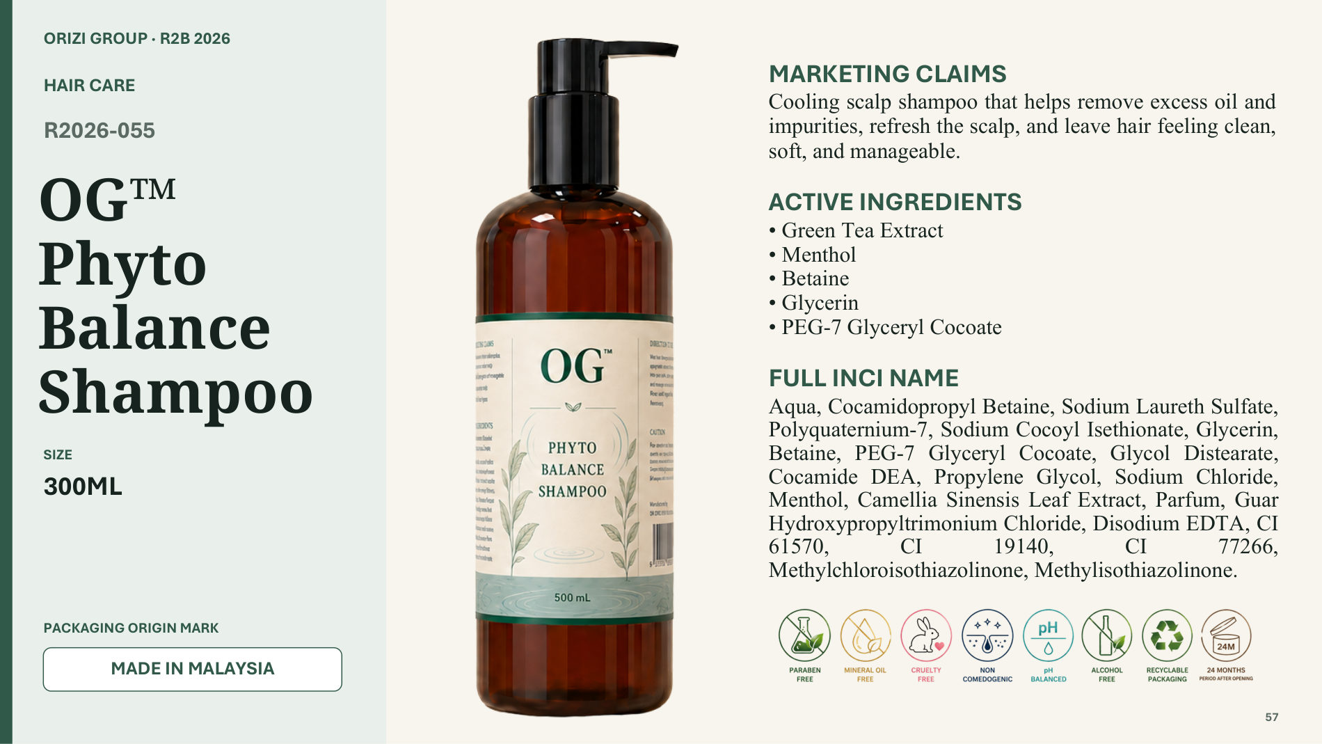 Phyto Balance Shampoo 300ml - R2B ready-to-brand product sheet, ORIZI Group Malaysia