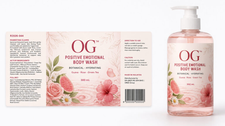 Positive Emotional Body Wash 300ml - ready-to-brand packaging and label layout, OEM private label Malaysia