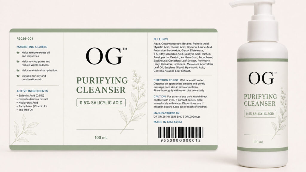 Purifying Cleanser 100ml - ready-to-brand packaging and label layout, OEM private label Malaysia